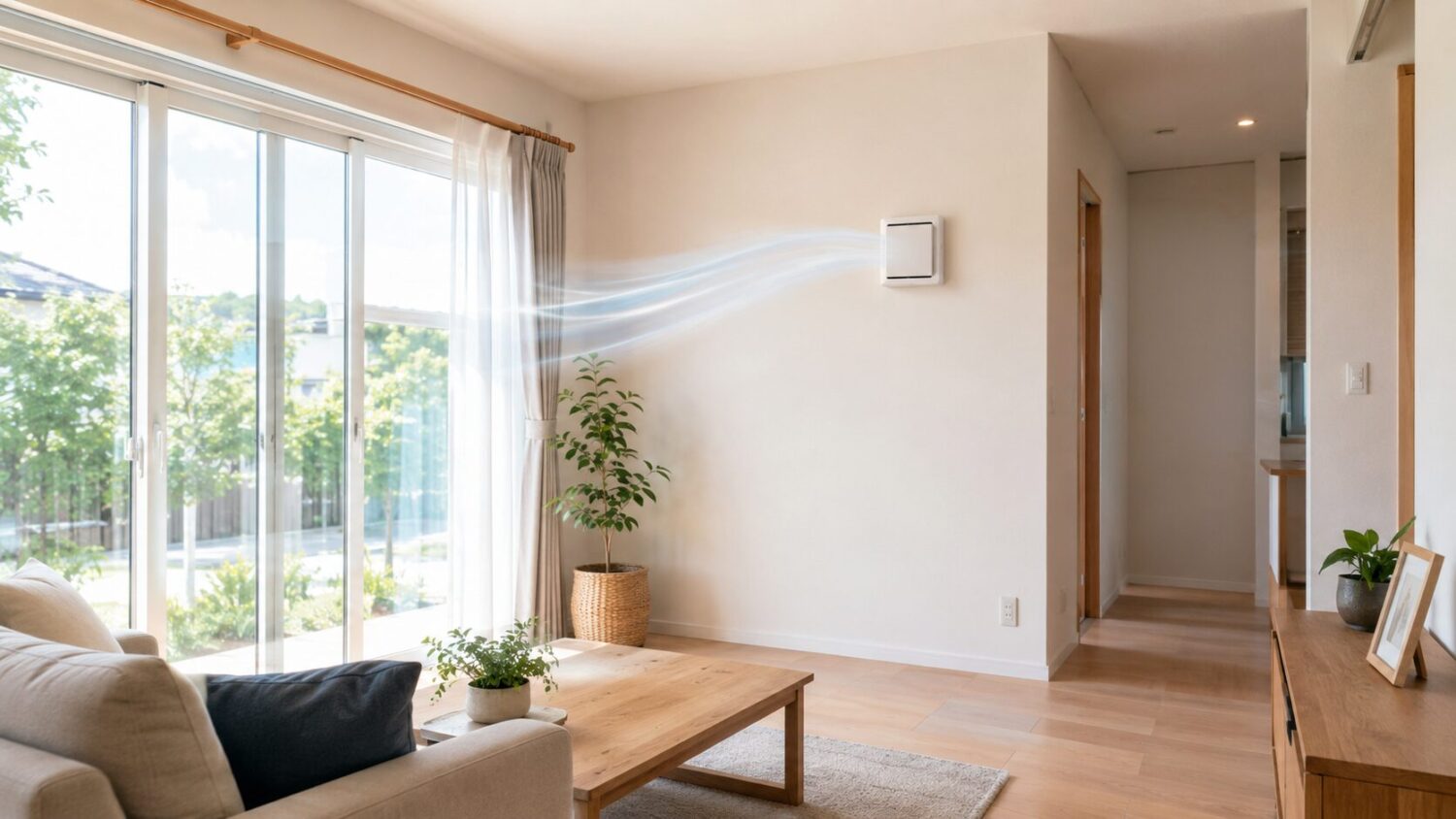 住宅内を流れる24時間換気の空気のイメージ